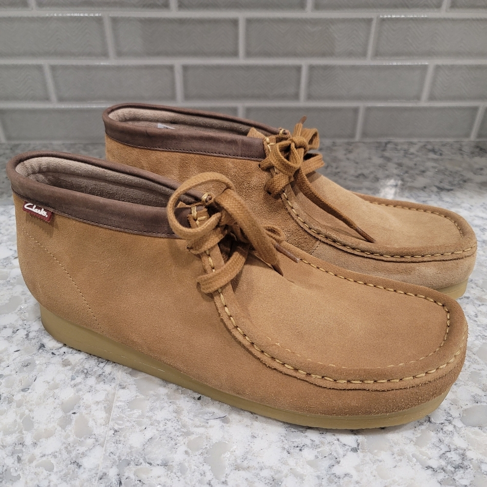 Men's Clarks Stinson Hi Top Wallabee Soft Wheat Tan Suede Boots Sz: 10.5M